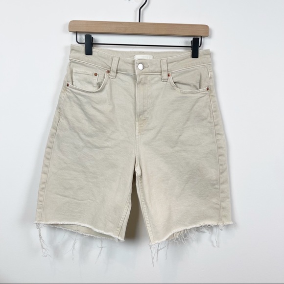 Hm Cream Raw Hem Denim Dad Shorts 